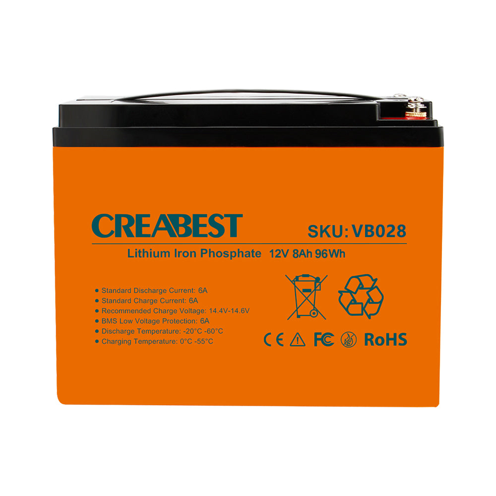 LiFePO4 12V 8Ah 96Wh Deep Cycle Battery for RV Camping VB028